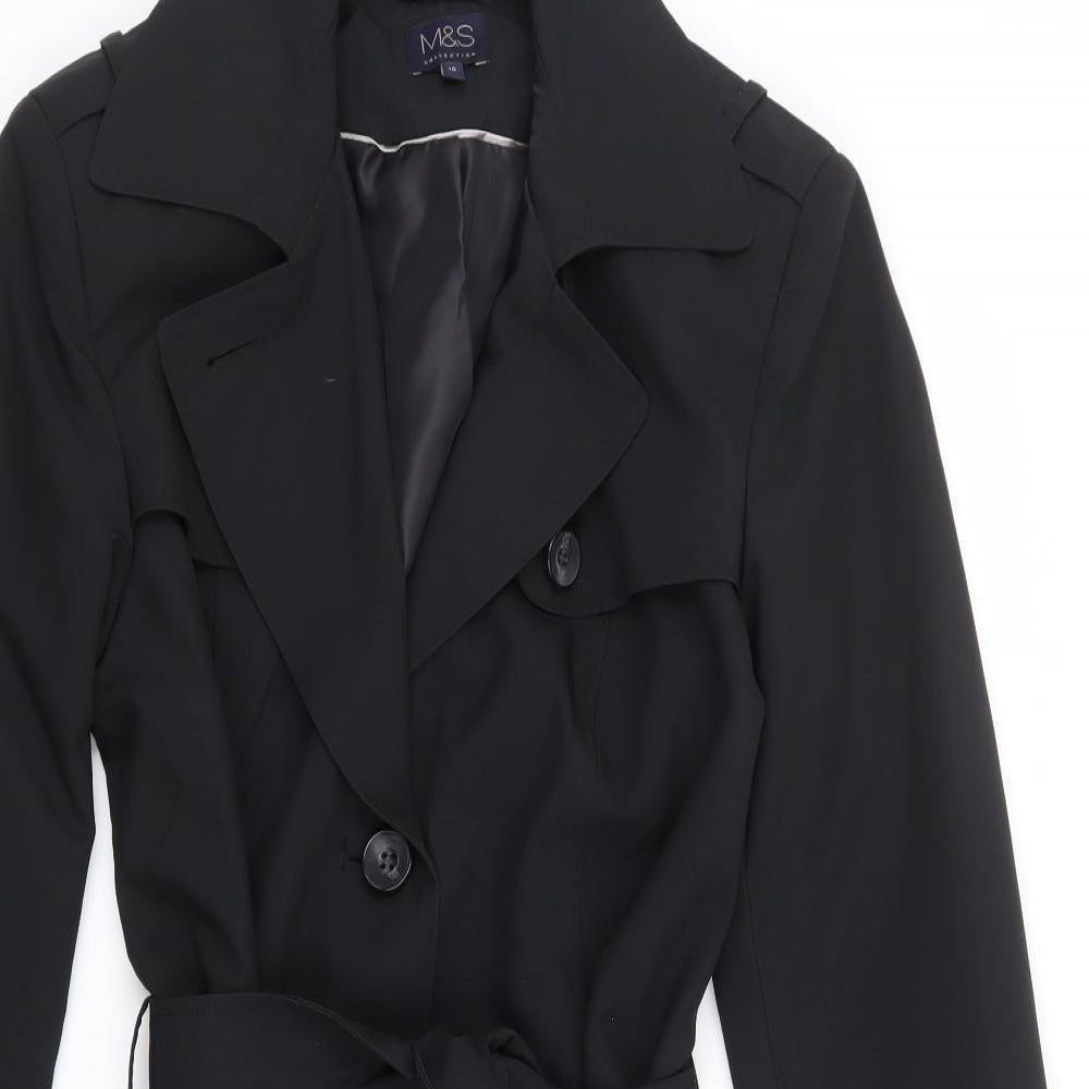 Marks and Spencer Womens Black Trench Coat Coat Size 10 Button