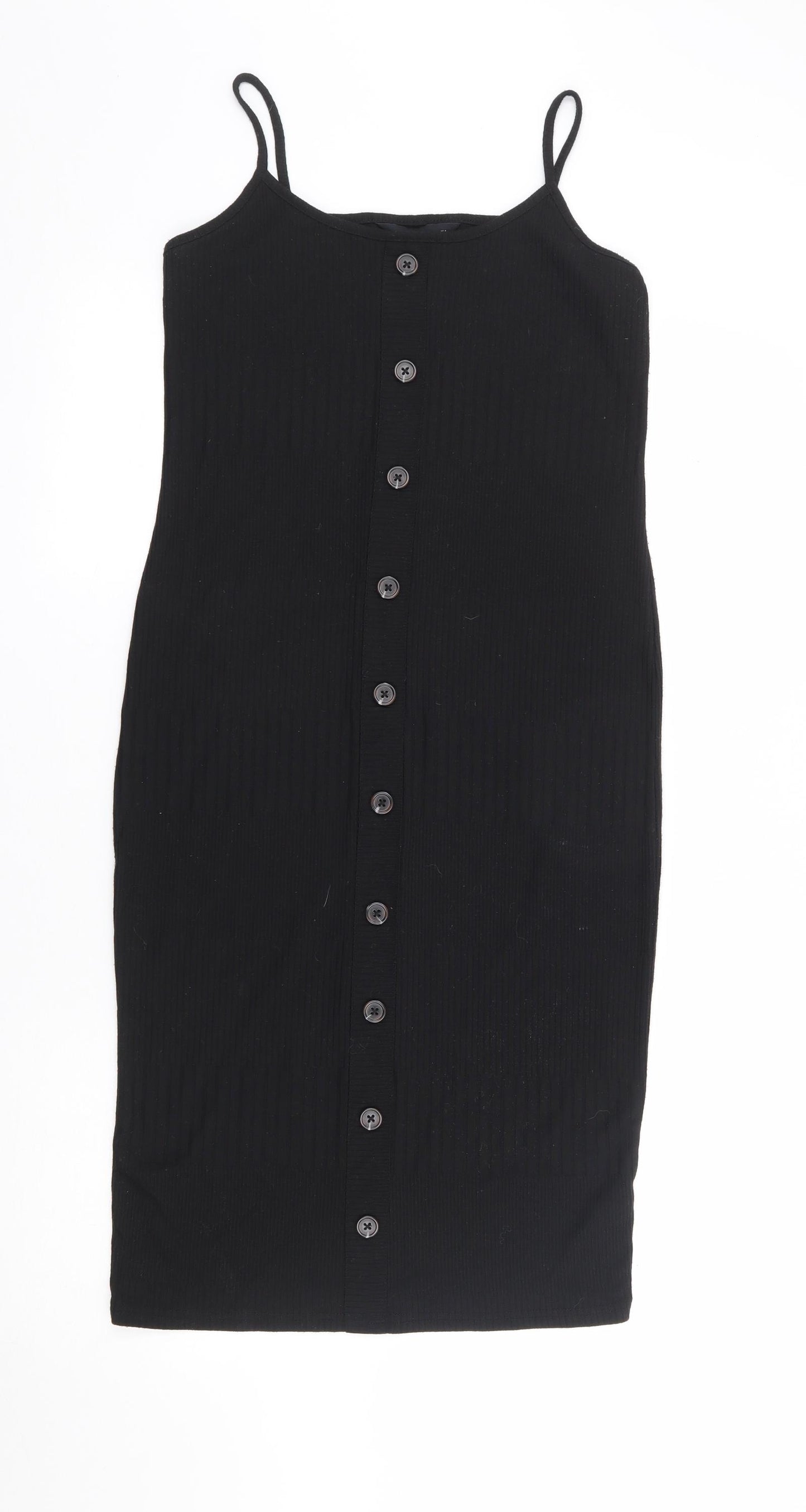 F&F Womens Black Polyester Tank Dress Size 8 Square Neck Pullover