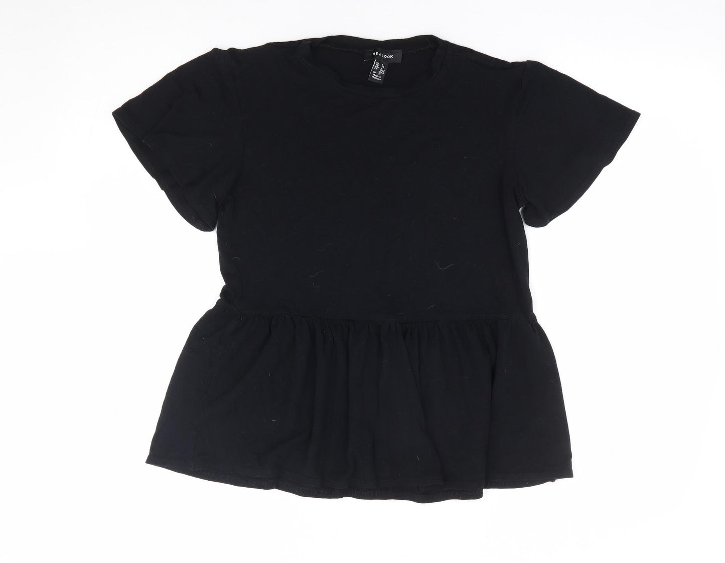 New Look Womens Black Viscose Jersey T-Shirt Size 8 Round Neck - Peplum, Smock