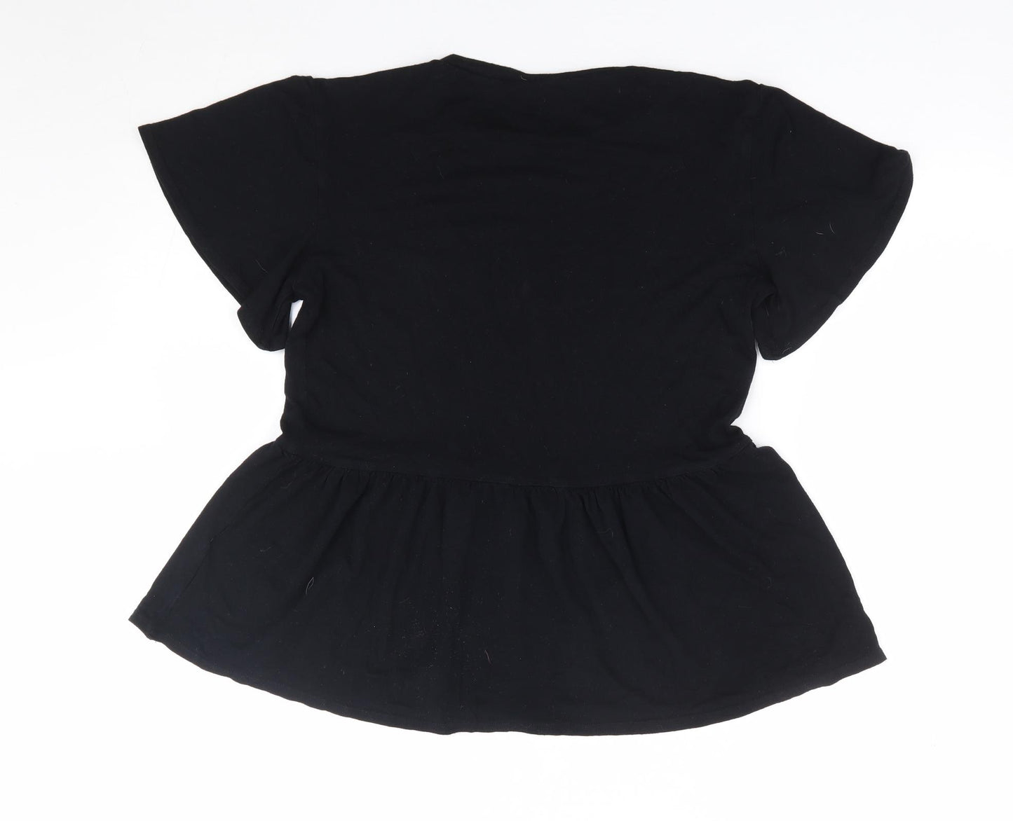 New Look Womens Black Viscose Jersey T-Shirt Size 8 Round Neck - Peplum, Smock