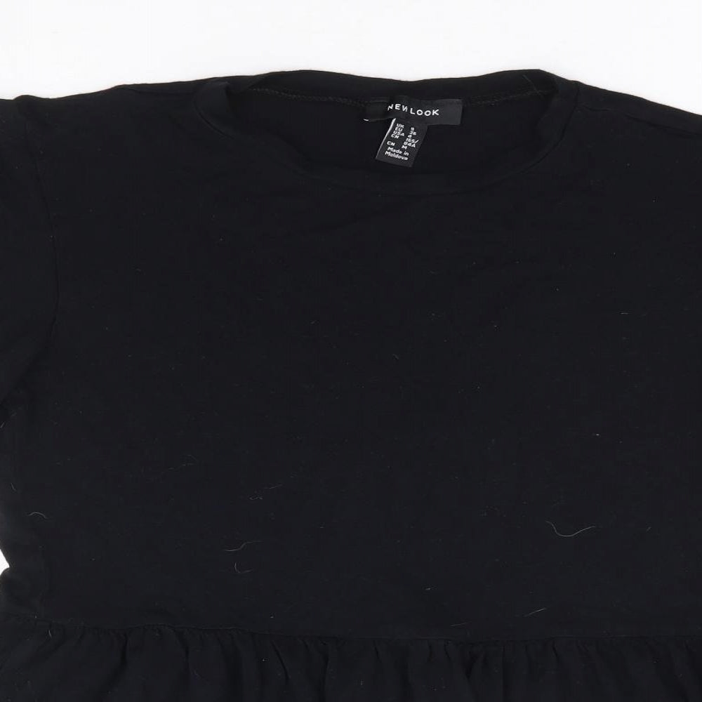 New Look Womens Black Viscose Jersey T-Shirt Size 8 Round Neck - Peplum, Smock