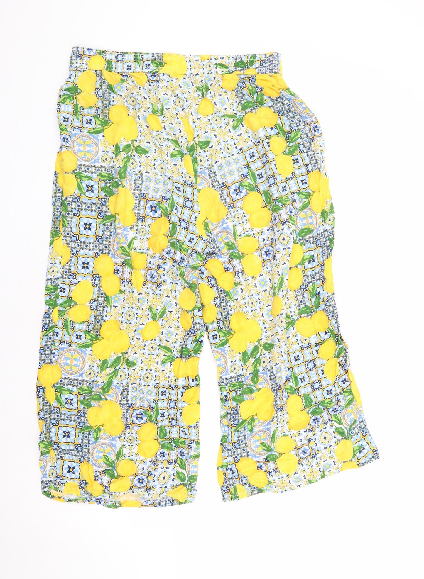 Primark Womens Multicoloured Geometric Viscose Cropped Trousers Size 12 L21 in Regular - Culottes