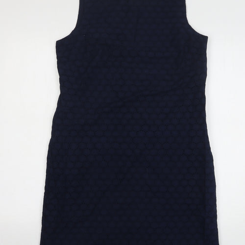 Gap Womens Blue Geometric Cotton Sheath Size 8 Round Neck Pullover - Scalloped Hem