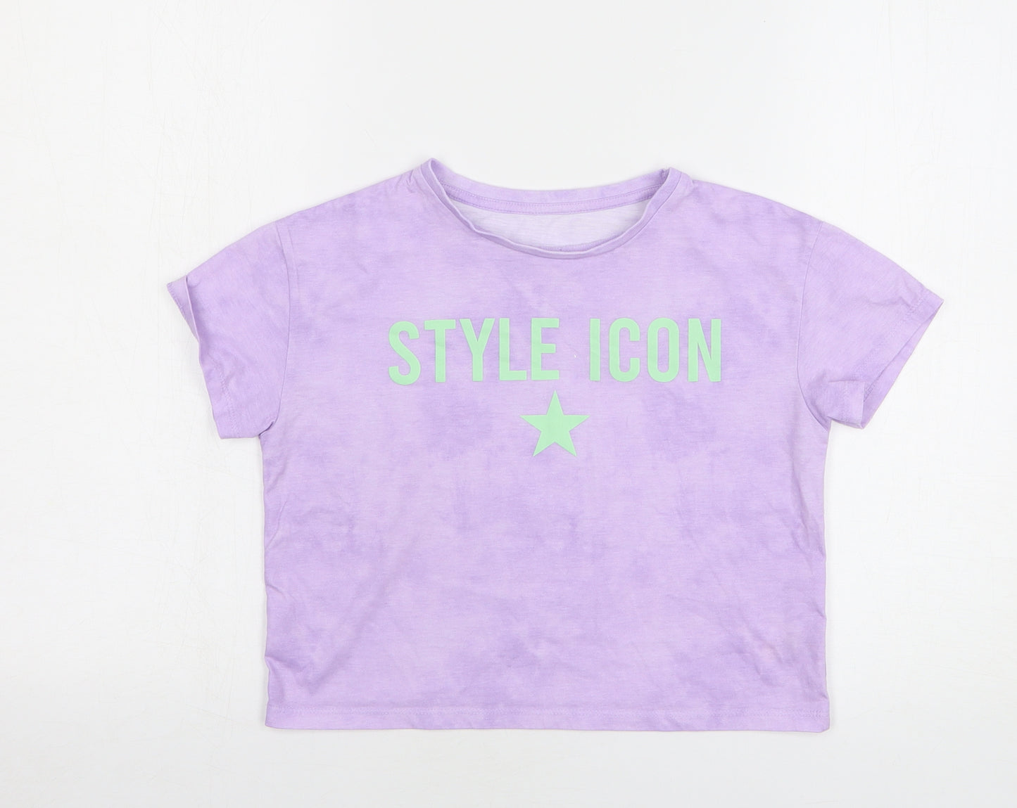 Dunnes Stores Girls Purple Geometric Polyester Cropped T-Shirt Size 9-10 Years Round Neck Pullover - Style Icon