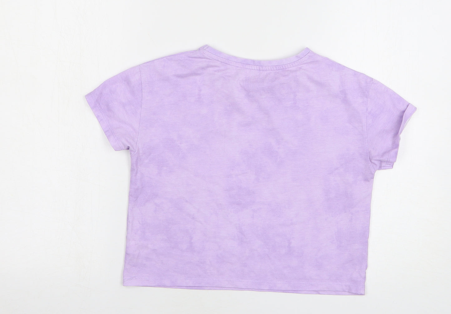 Dunnes Stores Girls Purple Geometric Polyester Cropped T-Shirt Size 9-10 Years Round Neck Pullover - Style Icon