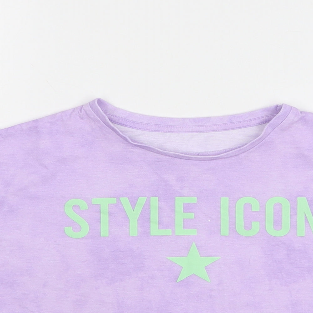 Dunnes Stores Girls Purple Geometric Polyester Cropped T-Shirt Size 9-10 Years Round Neck Pullover - Style Icon