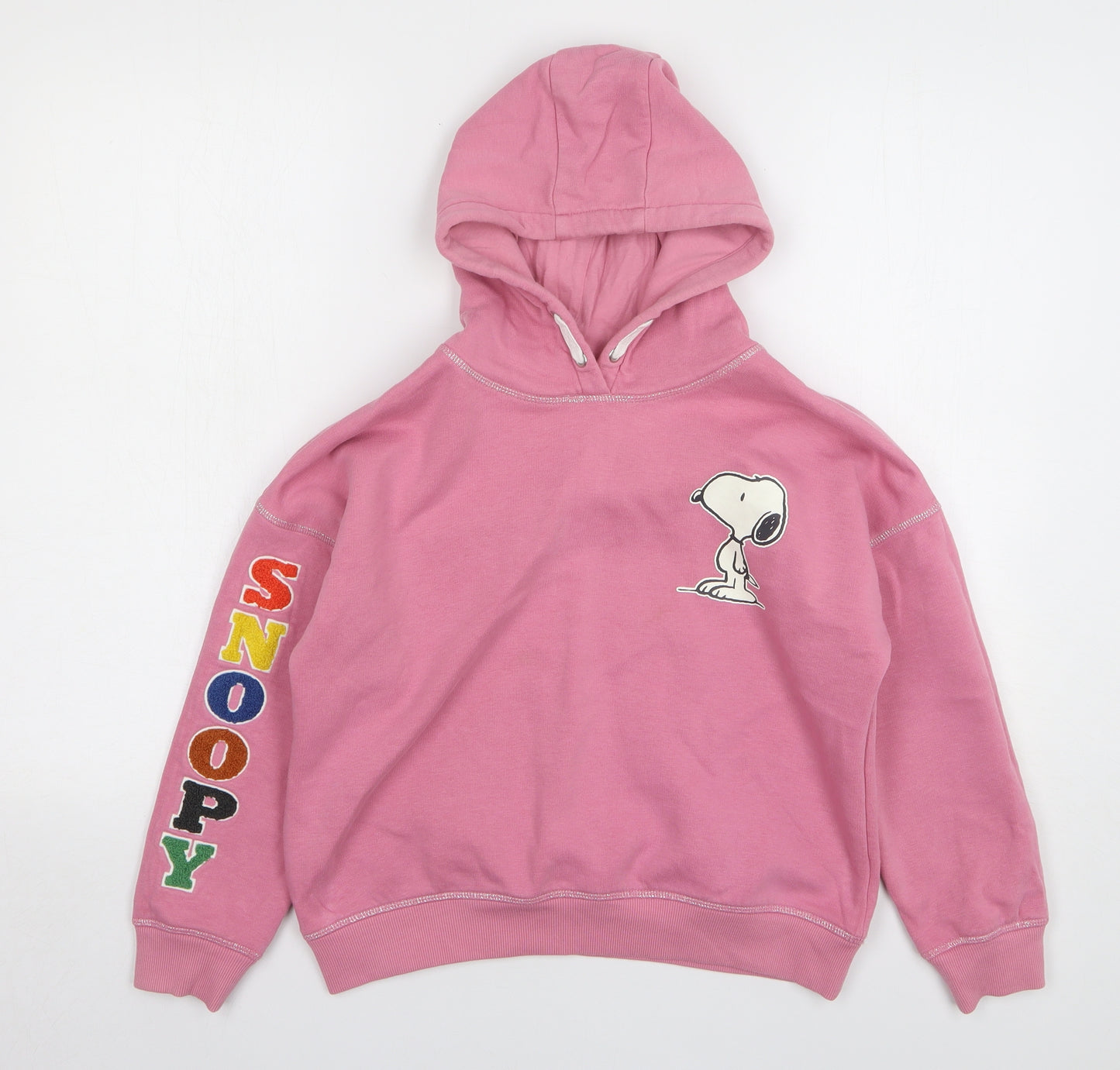 Marks and Spencer Girls Pink Geometric Cotton Pullover Hoodie Size 10-11 Years Pullover - Snoopy