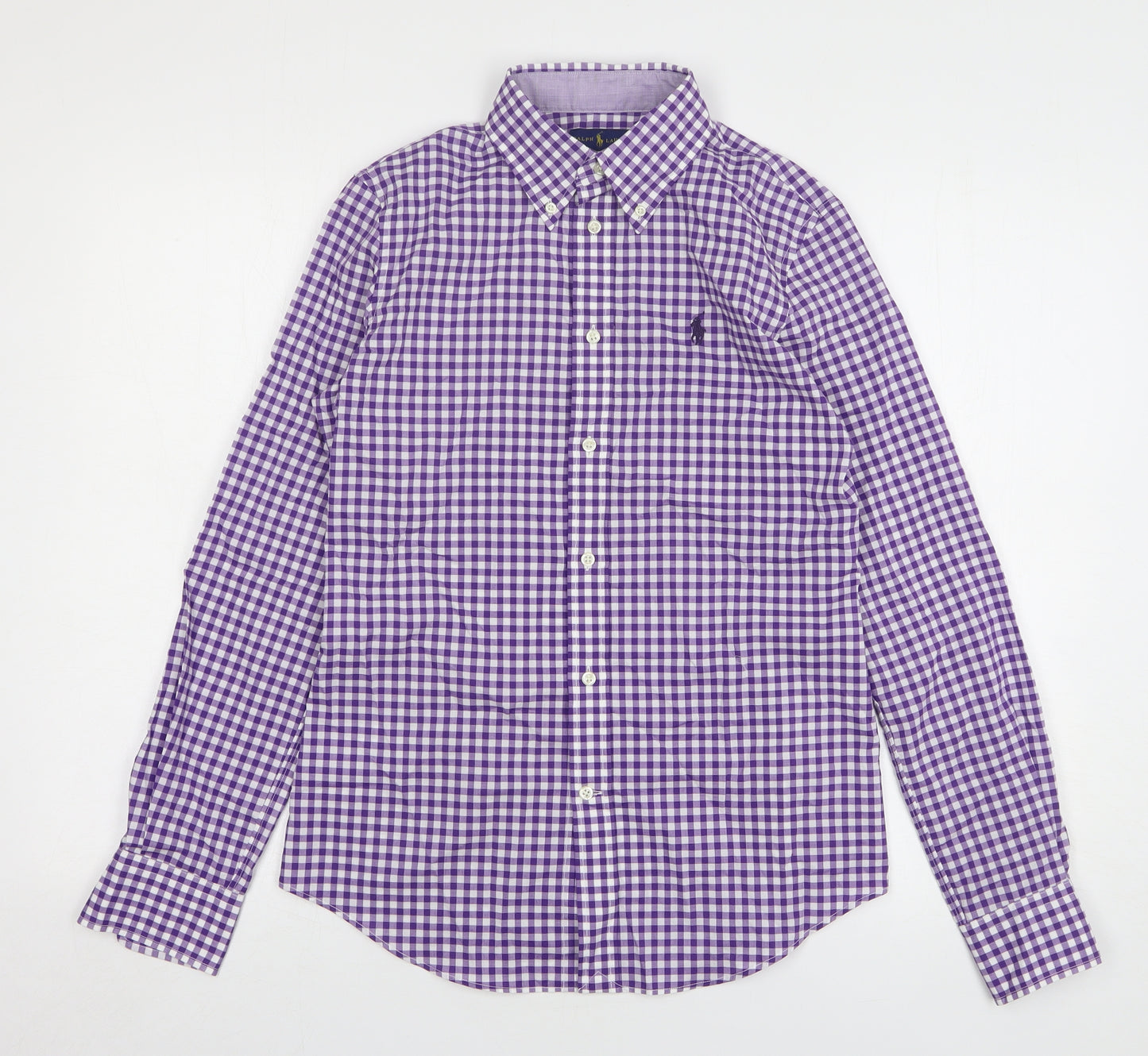 Ralph Lauren Womens Purple Check Cotton Basic Button-Up Size 6 Collared
