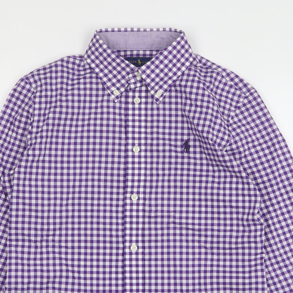 Ralph Lauren Womens Purple Check Cotton Basic Button-Up Size 6 Collared
