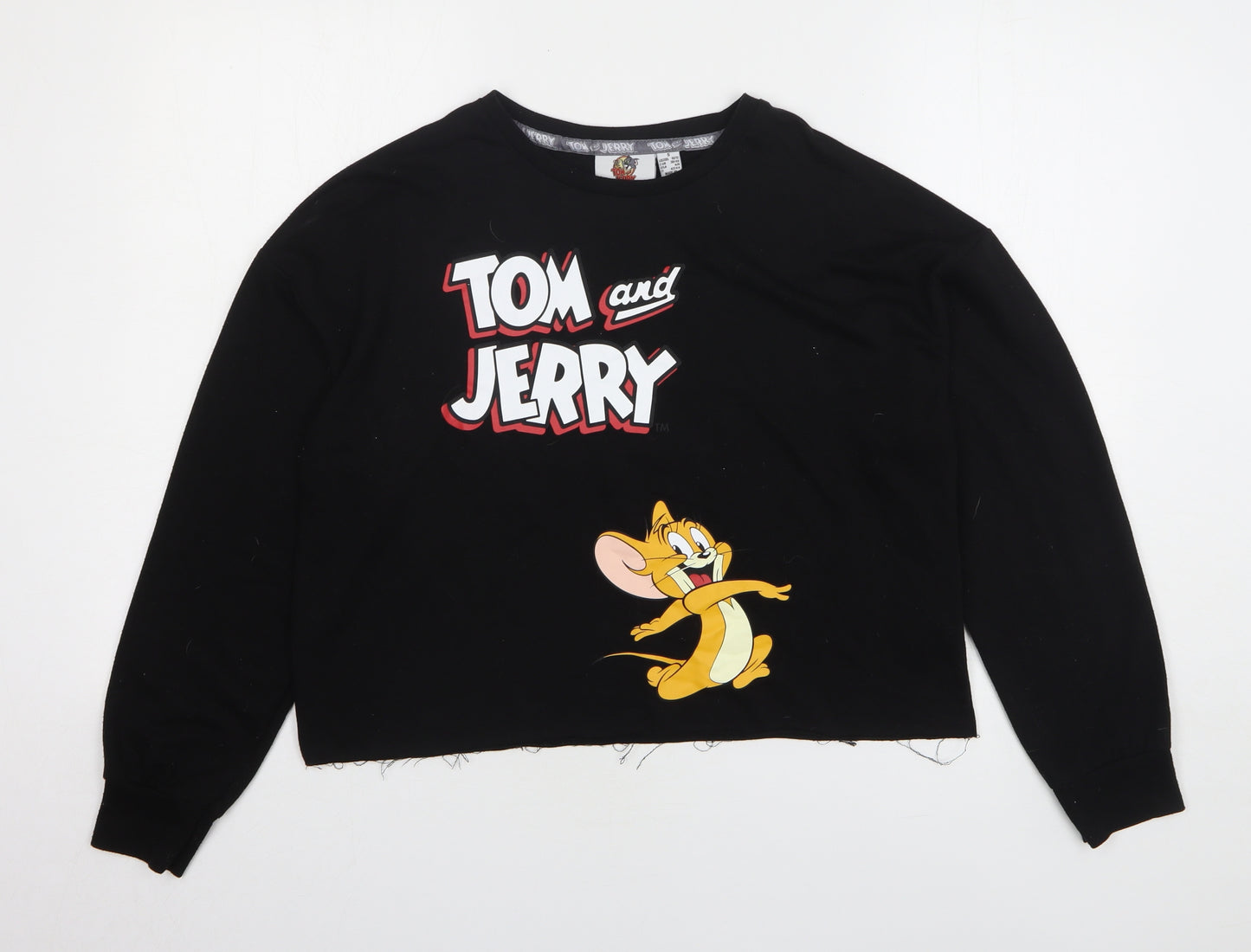 Primark Womens Black Polyester Cropped T-Shirt Size 10 Round Neck - Tom And Jerry