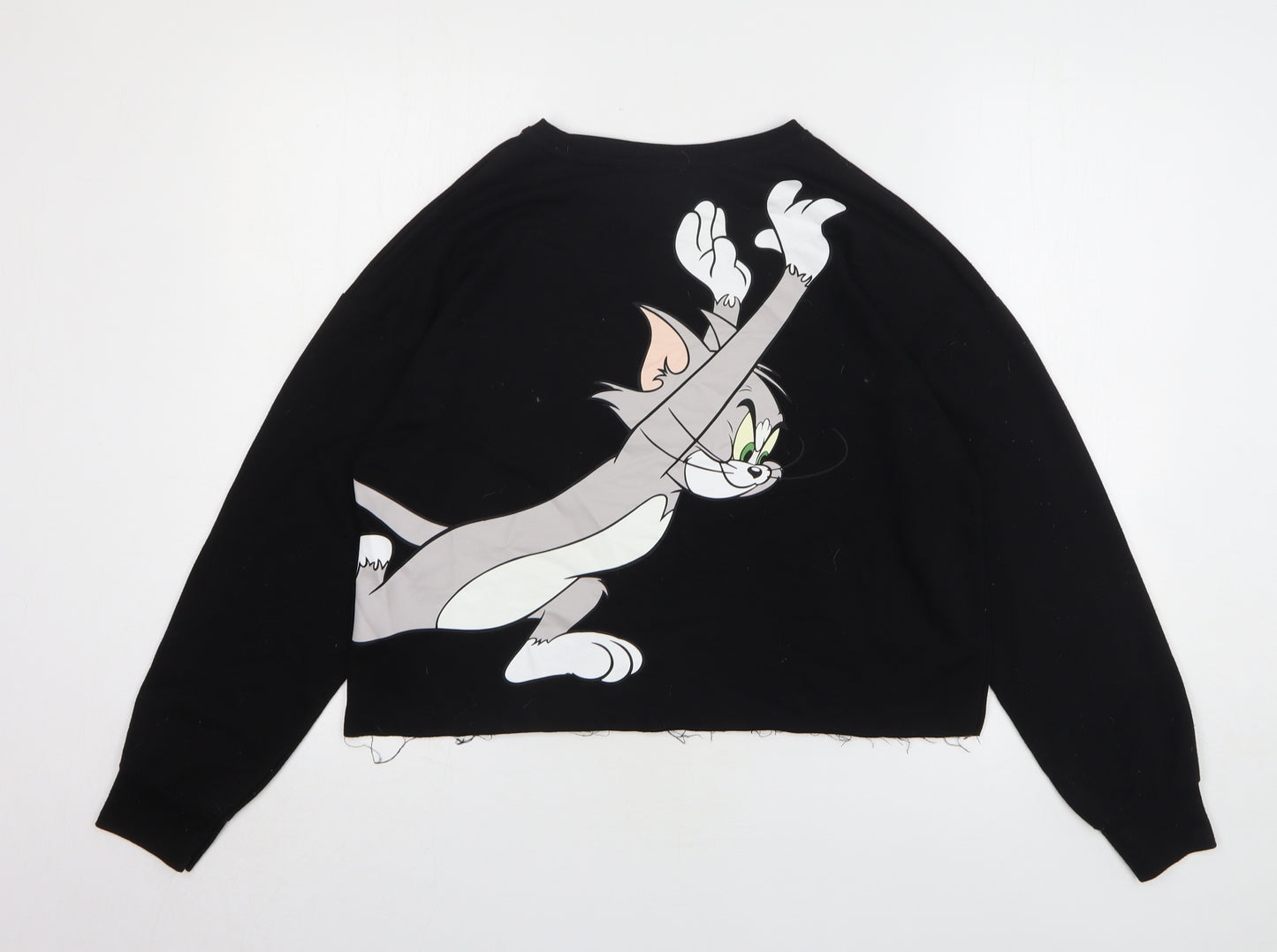 Primark Womens Black Polyester Cropped T-Shirt Size 10 Round Neck - Tom And Jerry