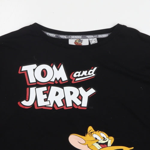 Primark Womens Black Polyester Cropped T-Shirt Size 10 Round Neck - Tom And Jerry