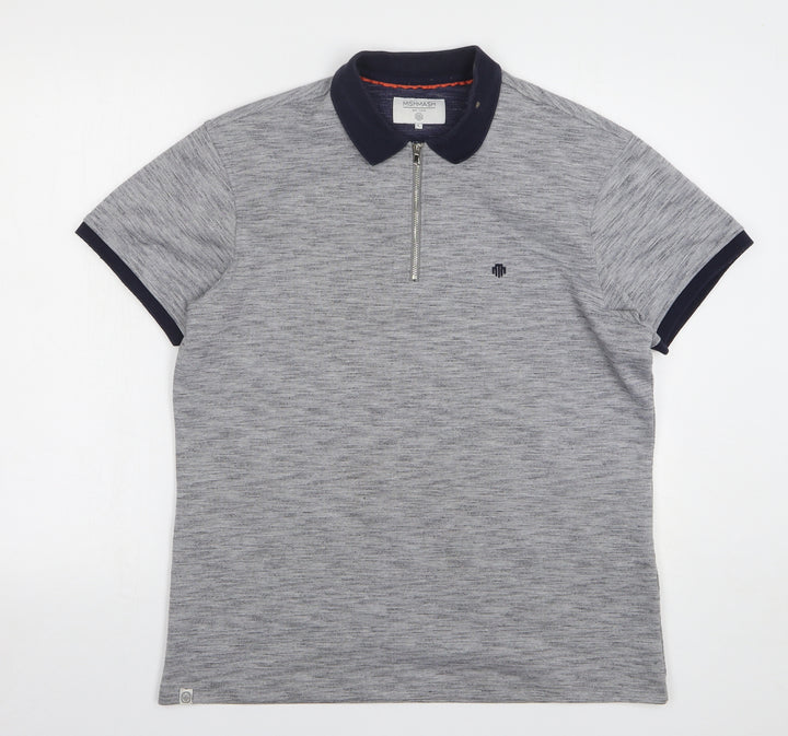 MishMash Womens Grey Cotton Basic Polo Size L Collared