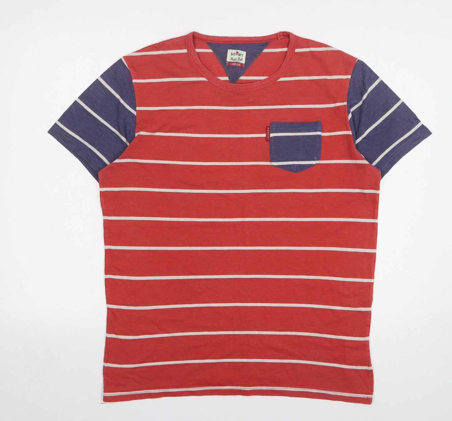 Soviet Mens Multicoloured Striped Cotton T-Shirt Size L Round Neck