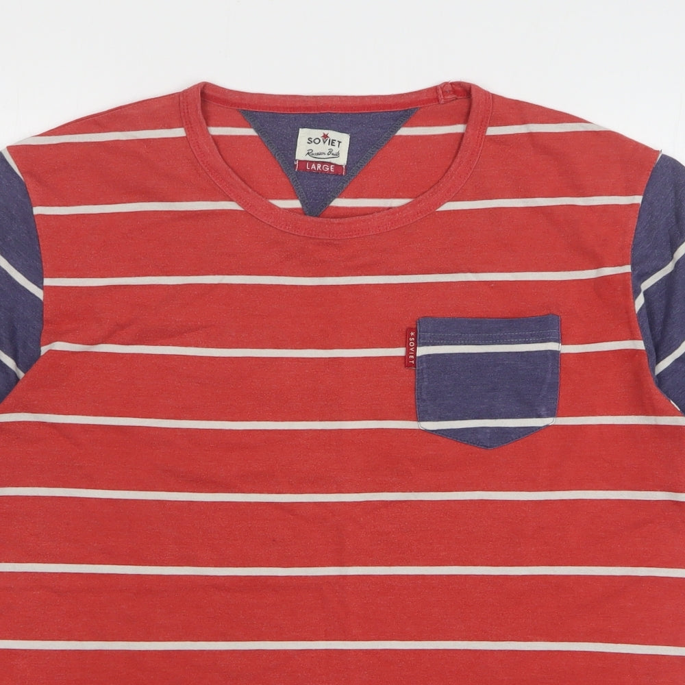Soviet Mens Multicoloured Striped Cotton T-Shirt Size L Round Neck
