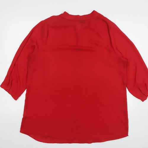 Soon Womens Red Polyester Basic Blouse Size 18 V-Neck