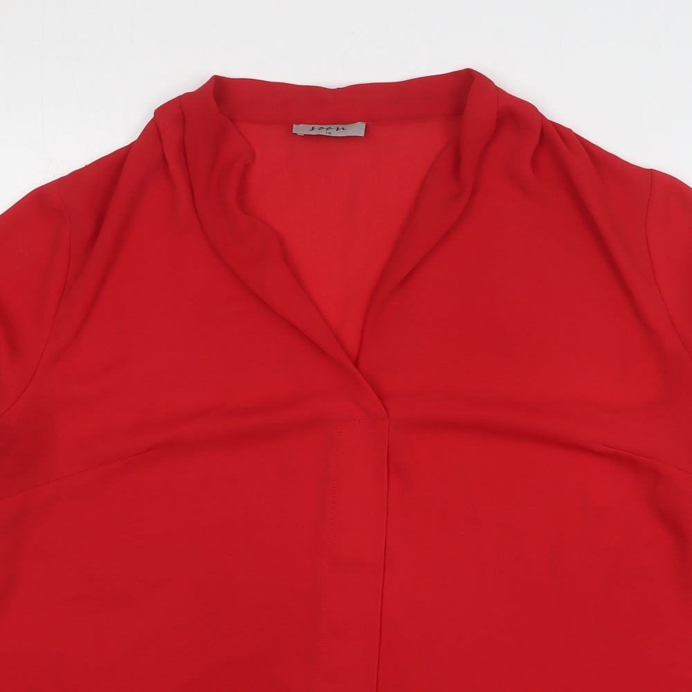 Soon Womens Red Polyester Basic Blouse Size 18 V-Neck