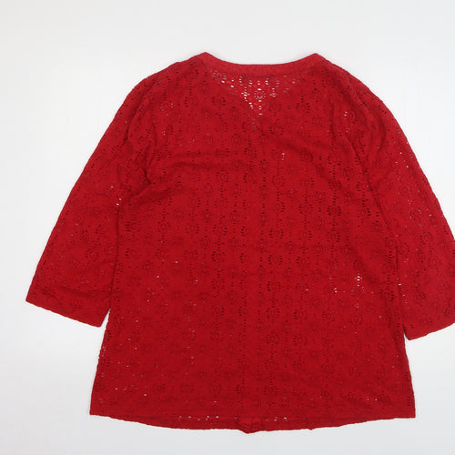 Bonmarché Womens Red Geometric Polyester Basic Button-Up Size 18 V-Neck