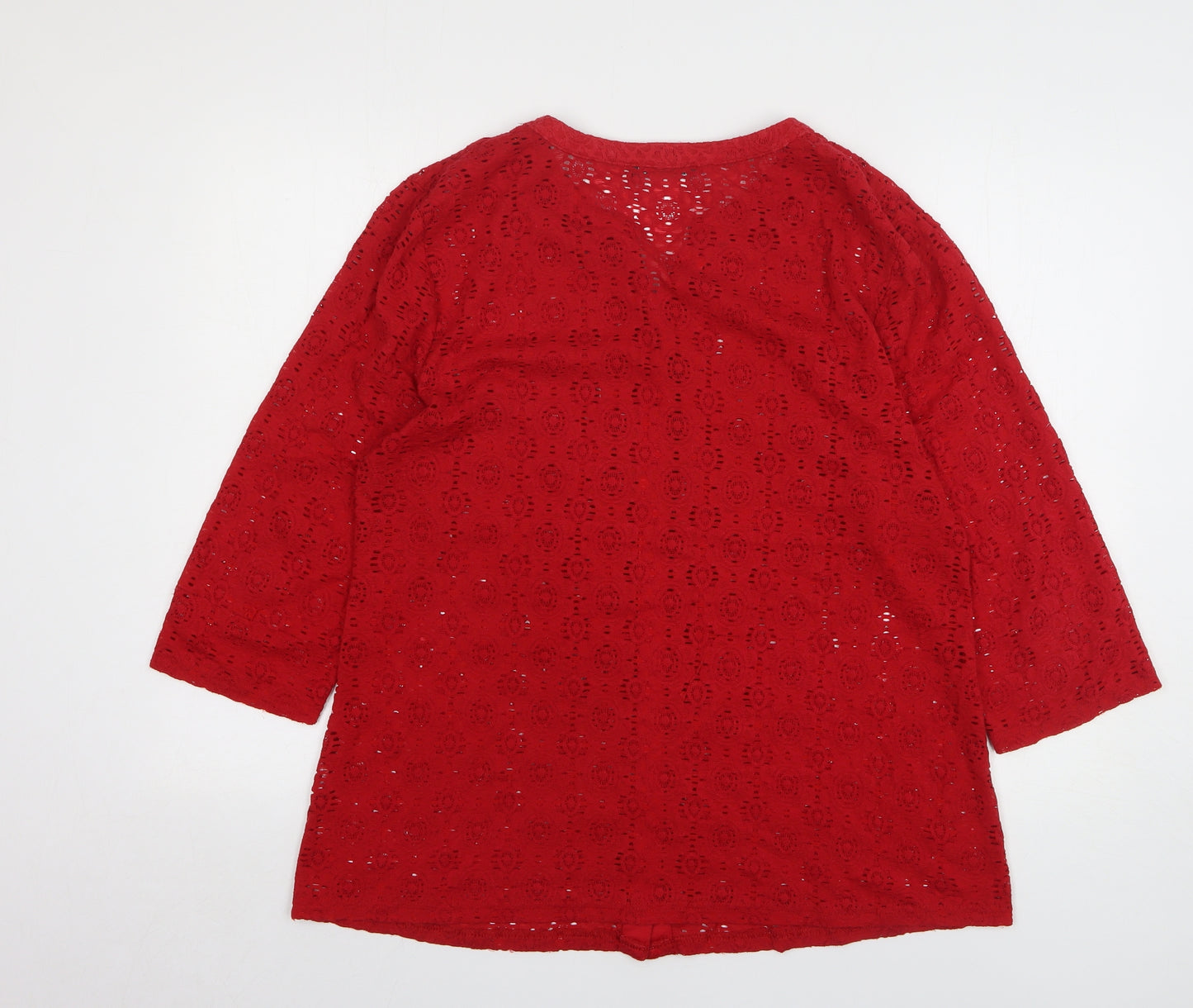 Bonmarché Womens Red Geometric Polyester Basic Button-Up Size 18 V-Neck