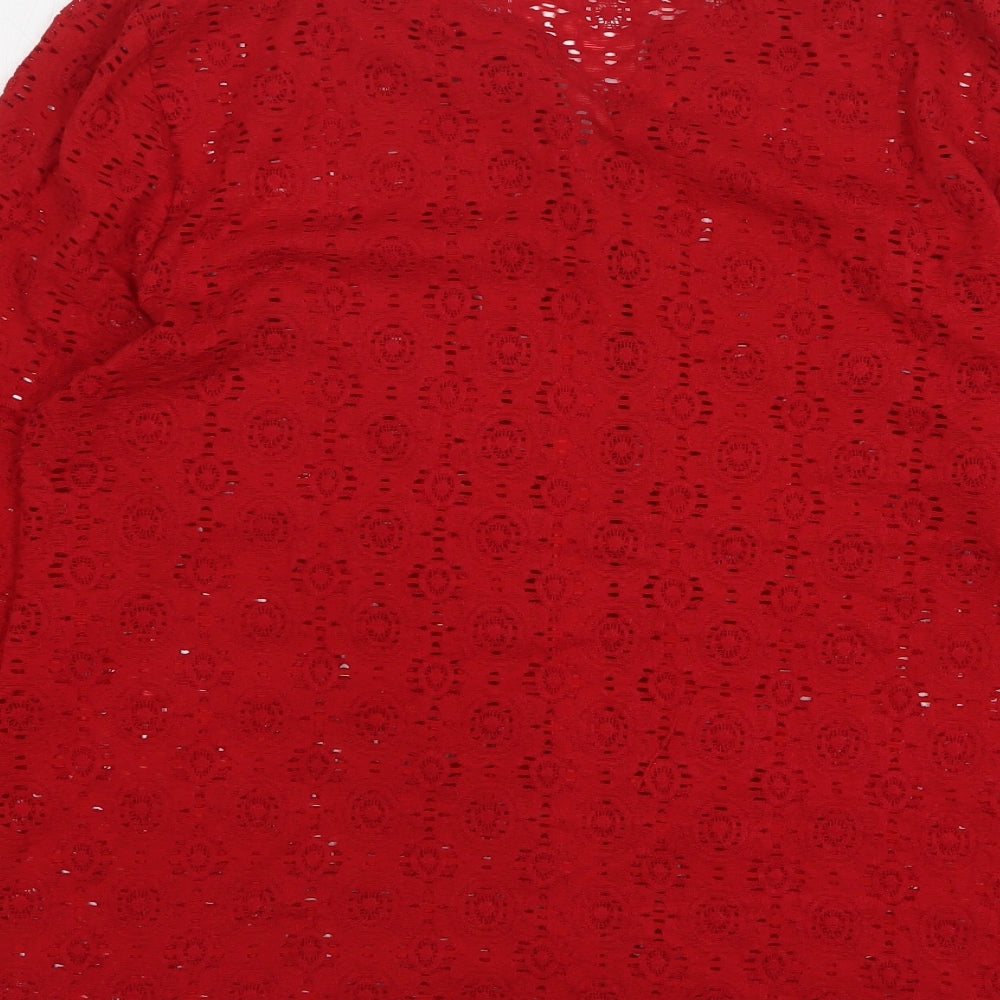 Bonmarché Womens Red Geometric Polyester Basic Button-Up Size 18 V-Neck