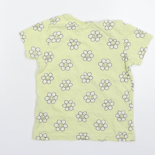 Primark Girls Yellow Floral Cotton Basic T-Shirt Size 6-7 Years Round Neck Pullover - Daisy