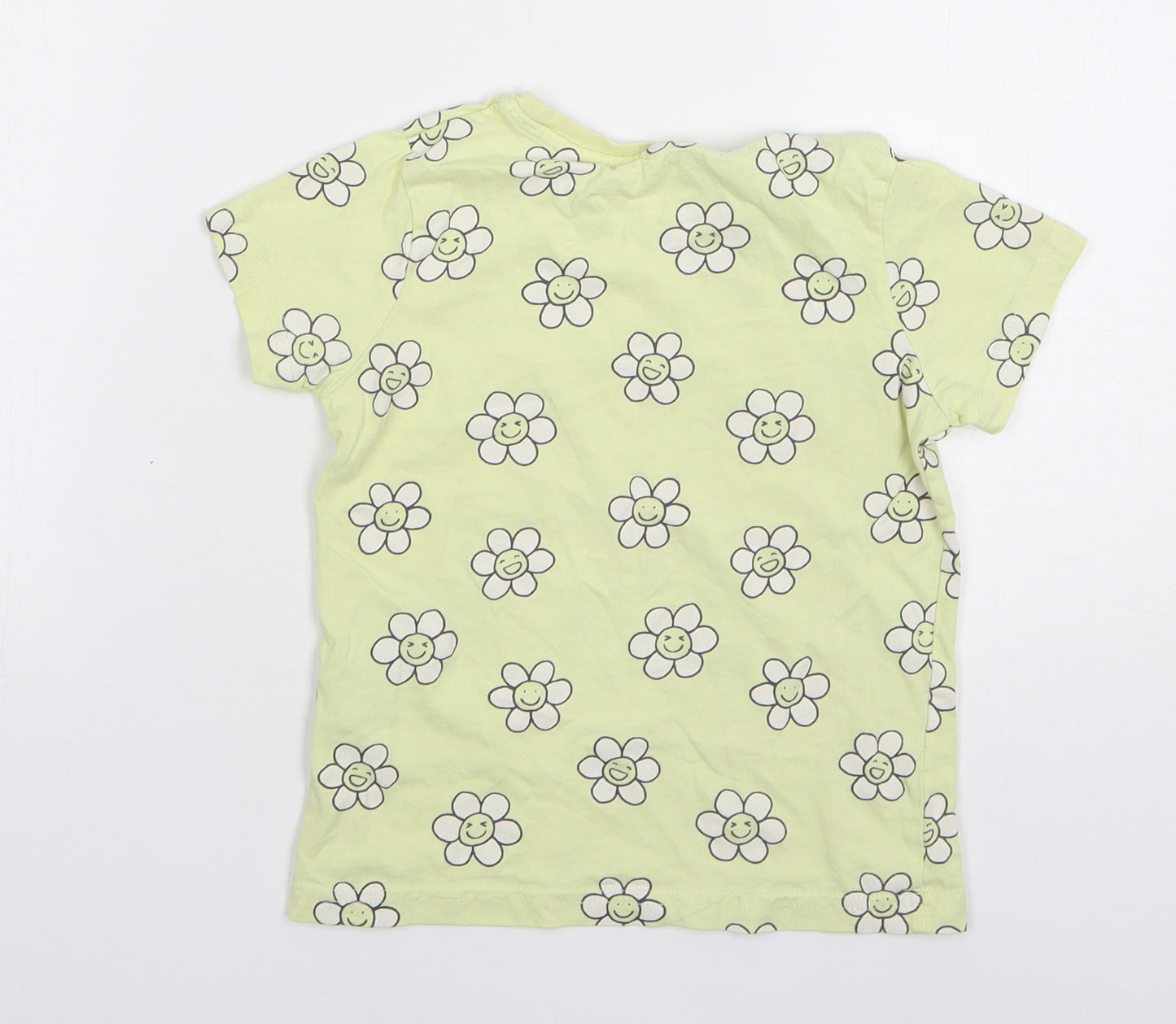 Primark Girls Yellow Floral Cotton Basic T-Shirt Size 6-7 Years Round Neck Pullover - Daisy