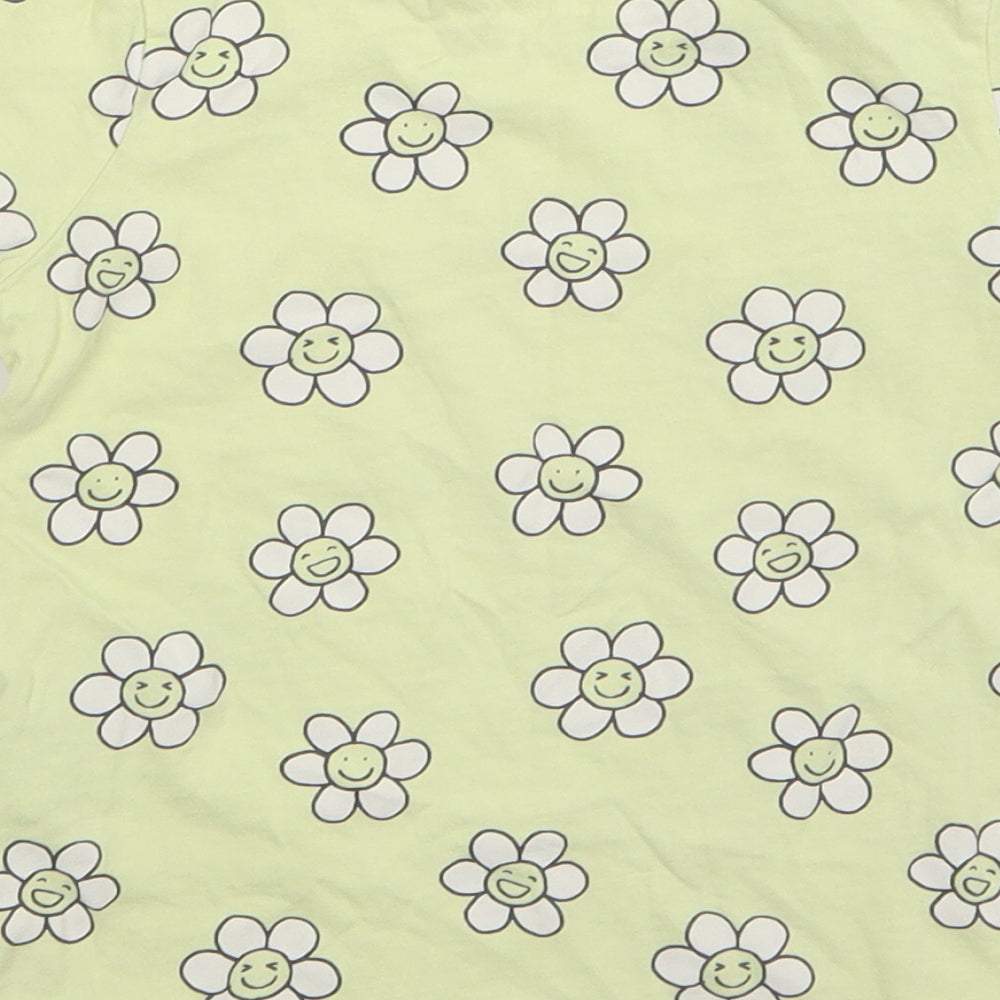 Primark Girls Yellow Floral Cotton Basic T-Shirt Size 6-7 Years Round Neck Pullover - Daisy