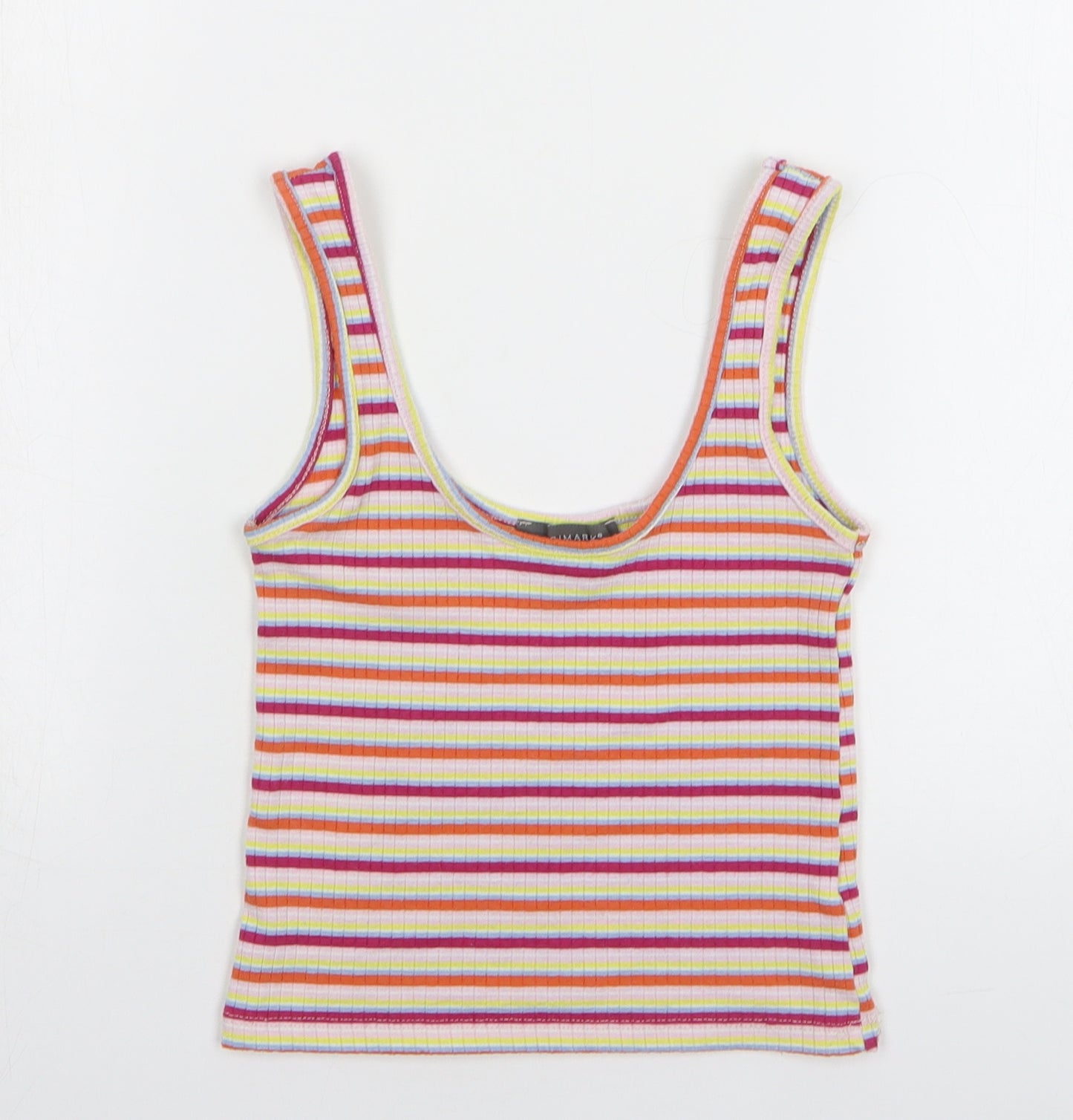 Primark Womens Multicoloured Striped Polyester Cropped Tank Size 8 Round Neck