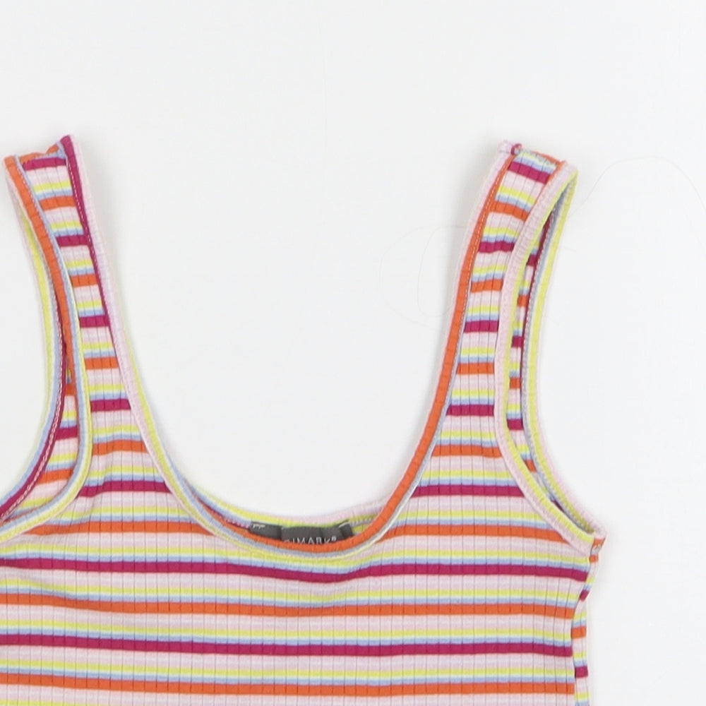 Primark Womens Multicoloured Striped Polyester Cropped Tank Size 8 Round Neck