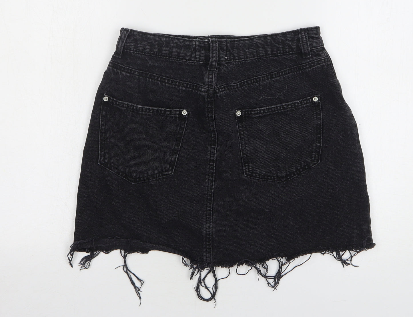 Miss Selfridge Womens Black Cotton Mini Skirt Size 10 Button - Distressed Hem