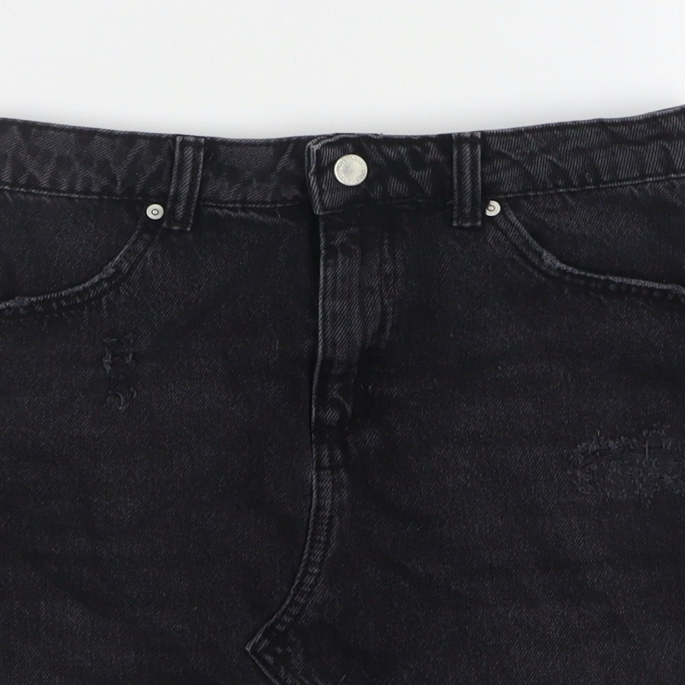 Miss Selfridge Womens Black Cotton Mini Skirt Size 10 Button - Distressed Hem