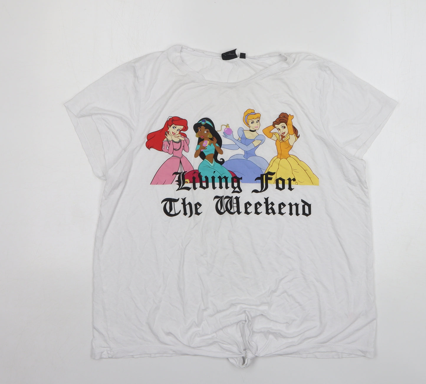 Pep&Co Womens White Viscose Basic T-Shirt Size 18 Round Neck - Disney Princesses