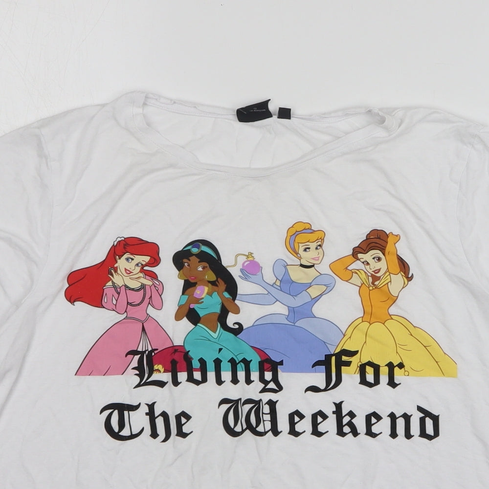 Pep&Co Womens White Viscose Basic T-Shirt Size 18 Round Neck - Disney Princesses