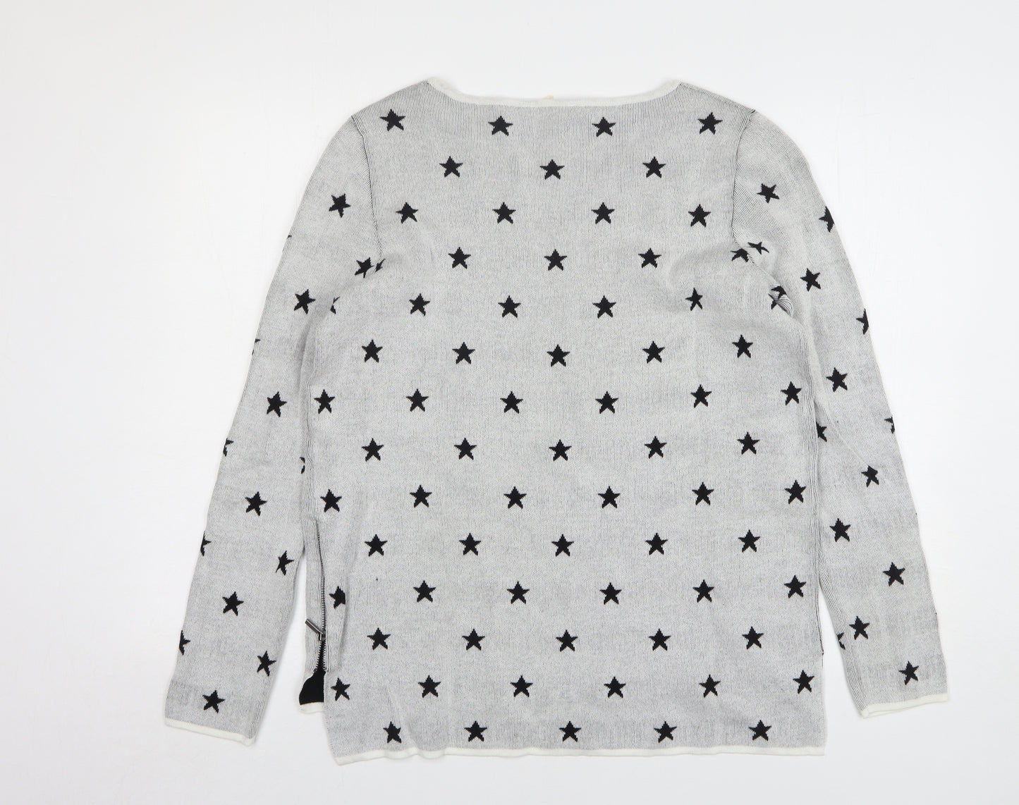 Espirit Womens Grey Round Neck Geometric Cotton Pullover Jumper Size XL - Star