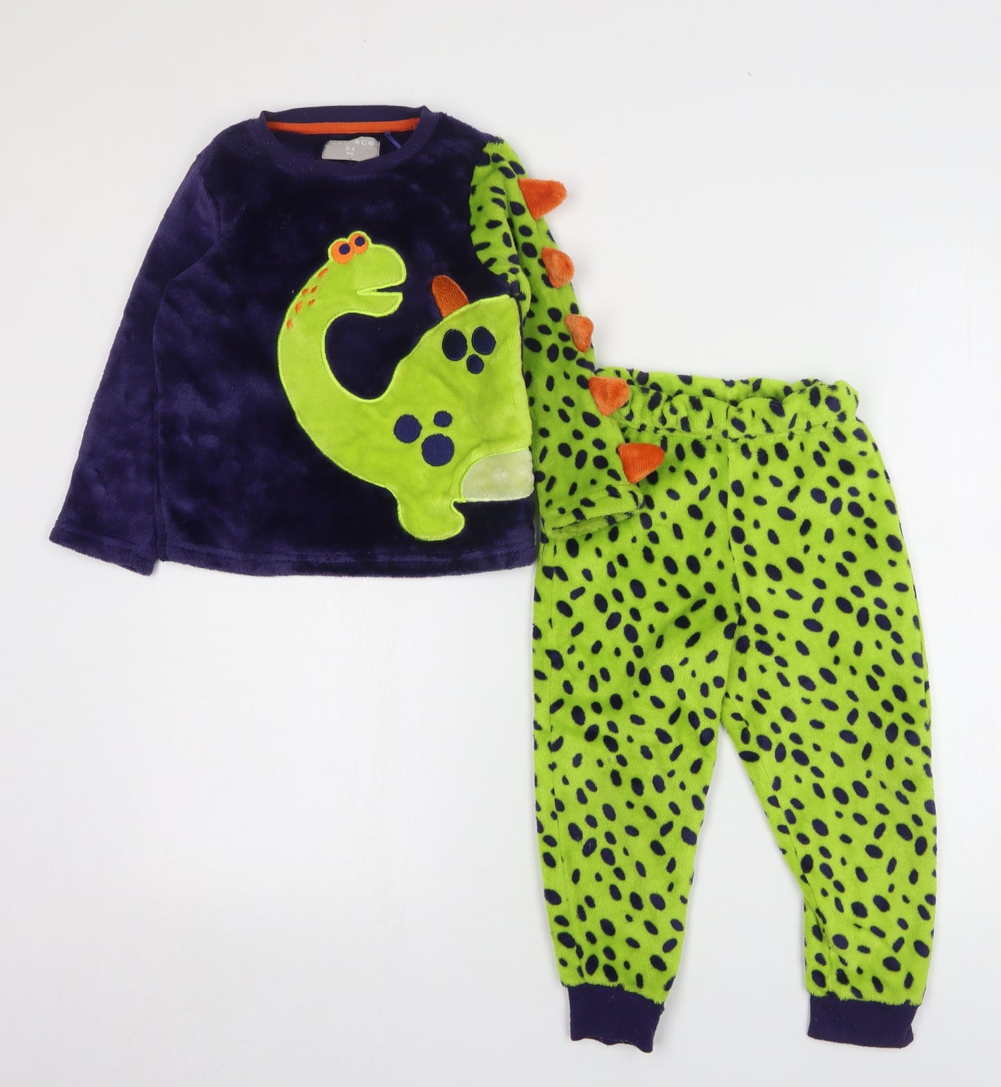Jeff&Co Boys Green Polka Dot Polyester Pyjama Set Size 3-4 Years Pullover - Dinosaur