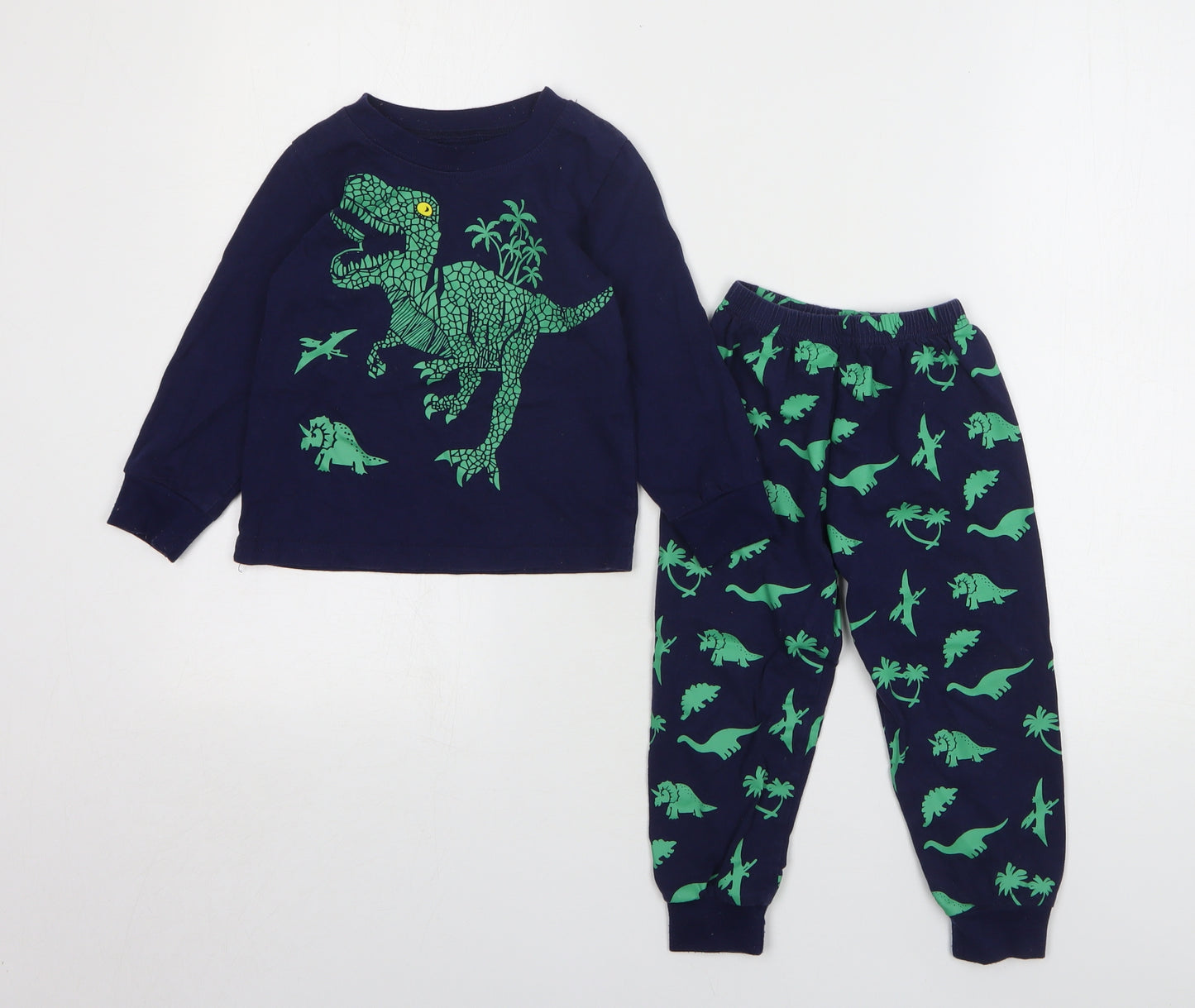 Smazero Boys Blue Geometric Cotton Pyjama Set Size 3 Years Pullover - Dinosaurs