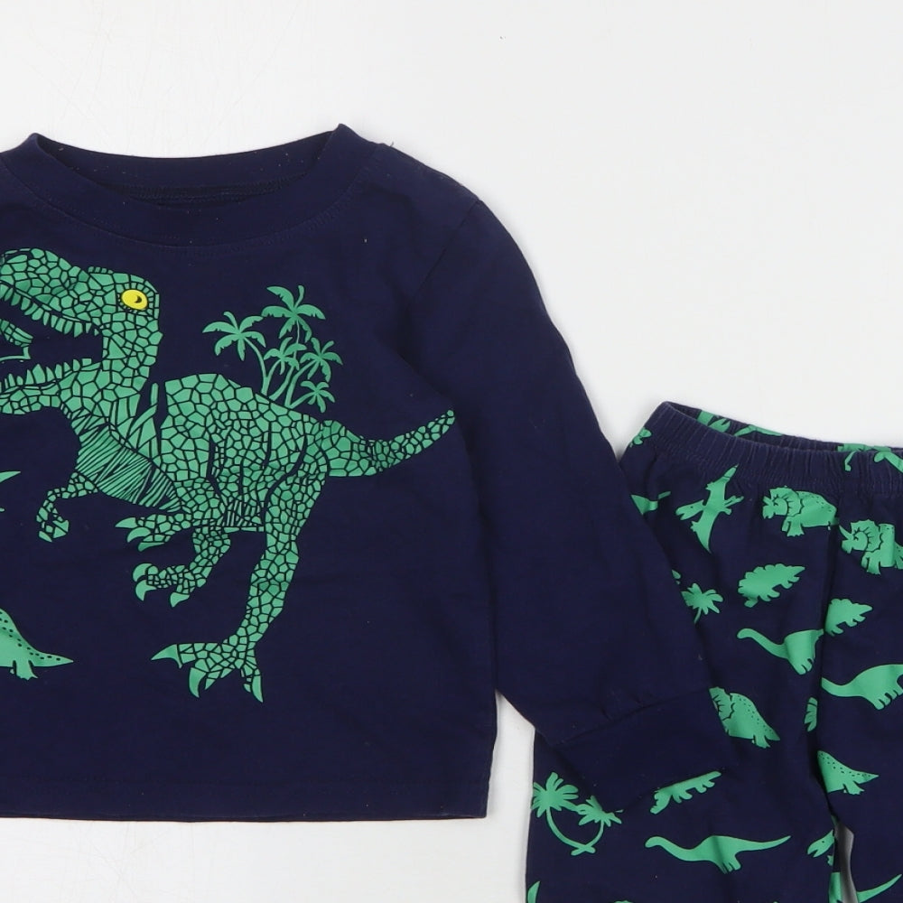 Smazero Boys Blue Geometric Cotton Pyjama Set Size 3 Years Pullover - Dinosaurs