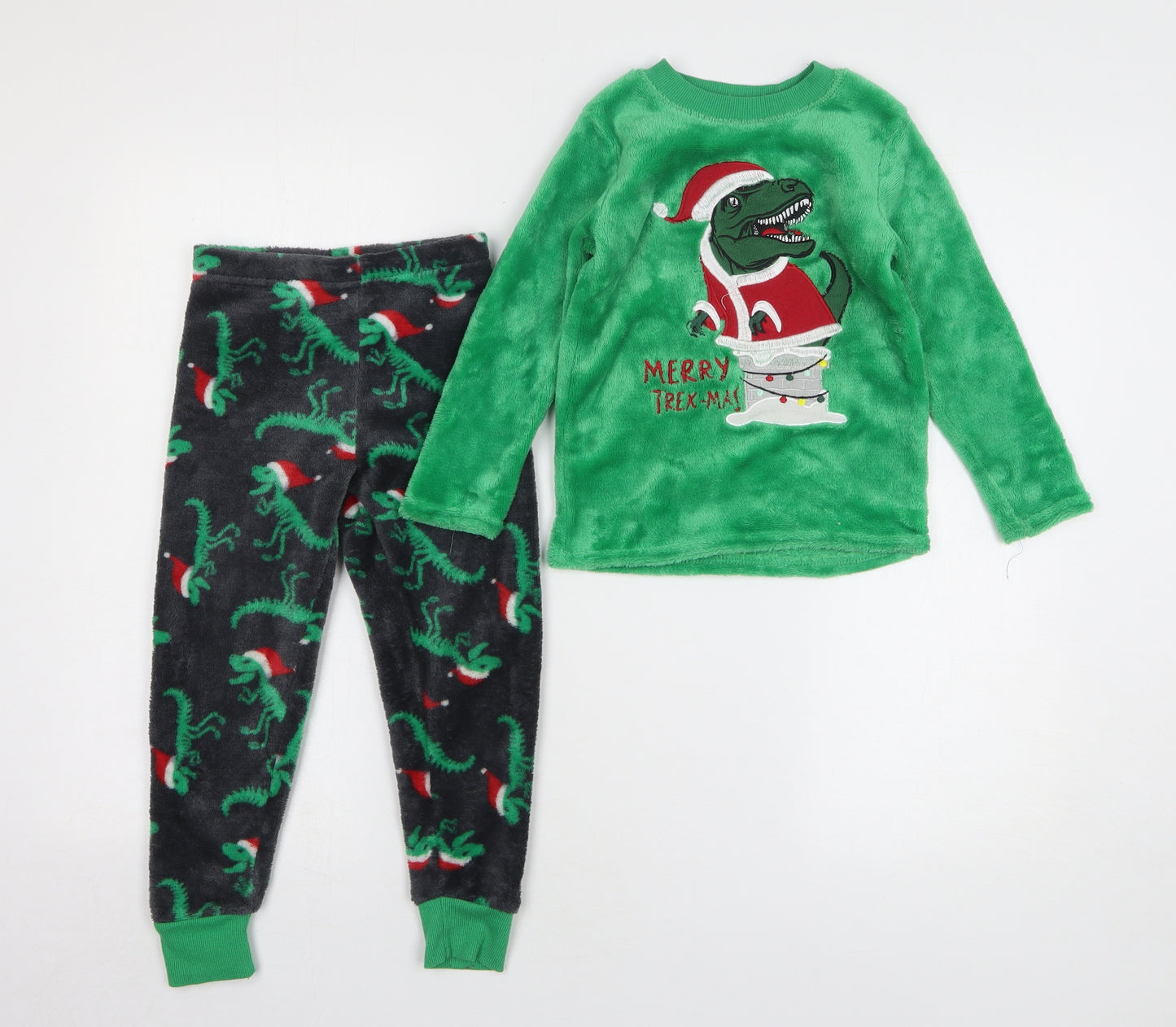 Dunnes Stores Boys Green Geometric Polyester Pyjama Set Size 3-4 Years Pullover - Christmas Dinosaur