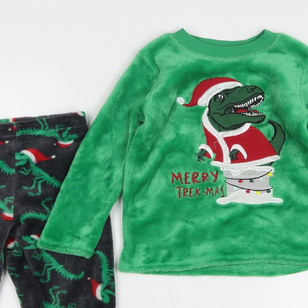 Dunnes Stores Boys Green Geometric Polyester Pyjama Set Size 3-4 Years Pullover - Christmas Dinosaur