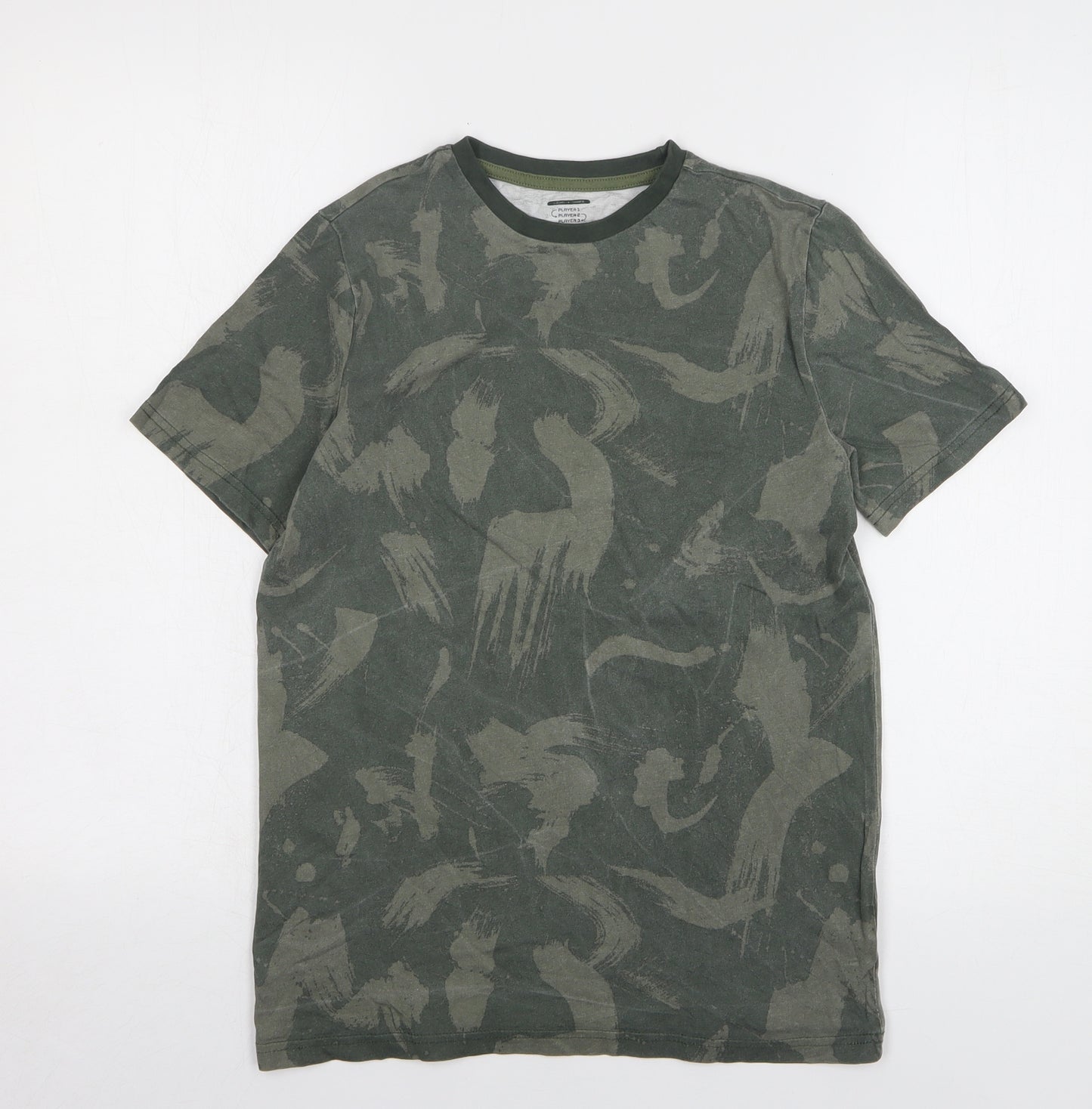 F&F Boys Green Camouflage Cotton Basic T-Shirt Size 12-13 Years Round Neck Pullover
