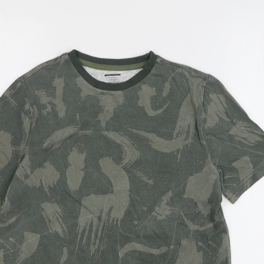 F&F Boys Green Camouflage Cotton Basic T-Shirt Size 12-13 Years Round Neck Pullover