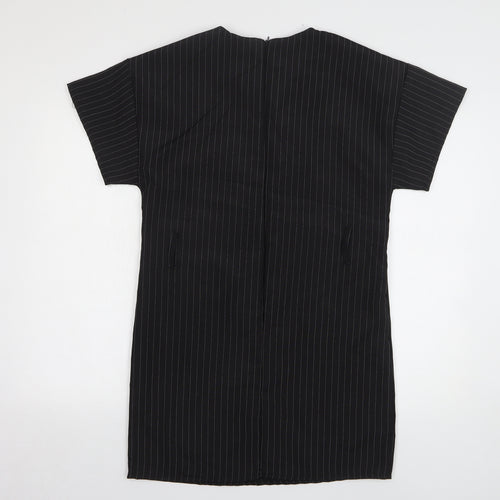 PRETTYLITTLETHING Womens Black Striped Polyester T-Shirt Dress Size 8 Round Neck Pullover