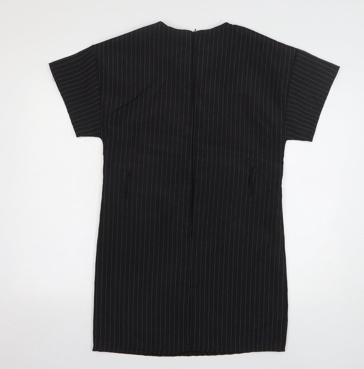 PRETTYLITTLETHING Womens Black Striped Polyester T-Shirt Dress Size 8 Round Neck Pullover