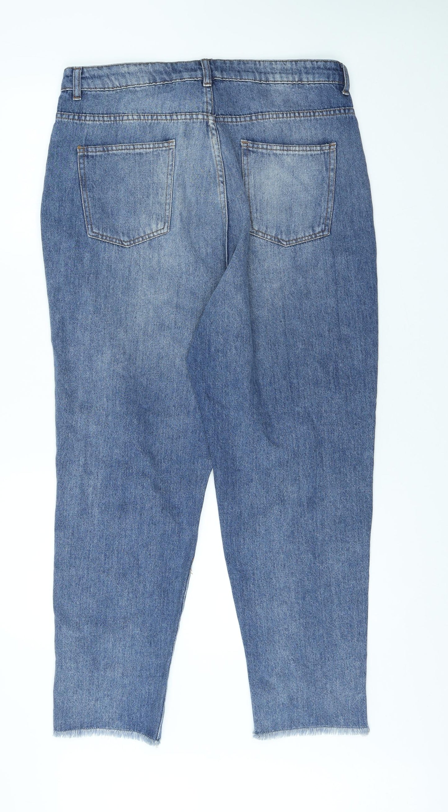 Boohoo Womens Blue Cotton Mom Jeans Size 16 L26 in Regular Buckle