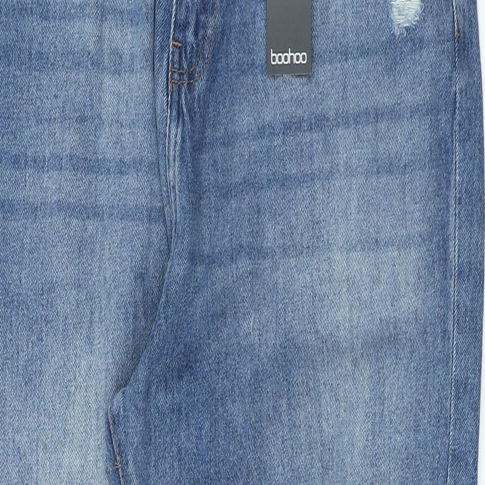 Boohoo Womens Blue Cotton Mom Jeans Size 16 L26 in Regular Buckle