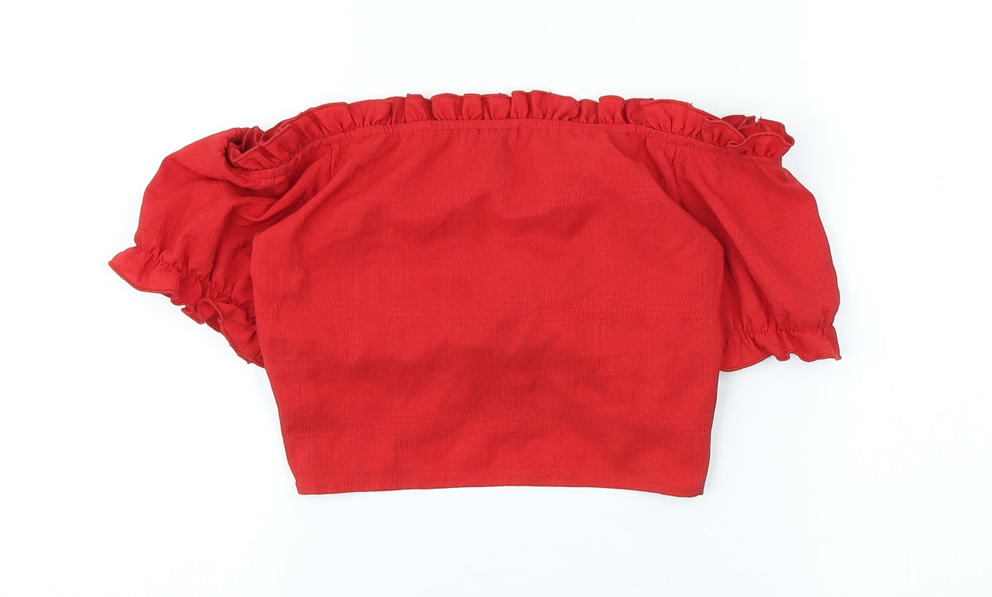 SheIn Womens Red Polyester Cropped T-Shirt Size XS Off the Shoulder - Ruched Scallop Hem