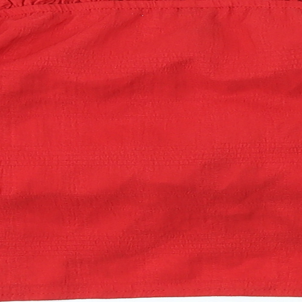 SheIn Womens Red Polyester Cropped T-Shirt Size XS Off the Shoulder - Ruched Scallop Hem