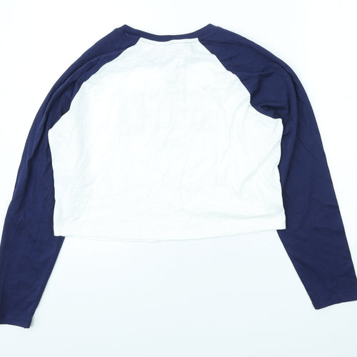 Primark Womens White Colourblock Cotton Cropped T-Shirt Size L Round Neck - Chelsea London