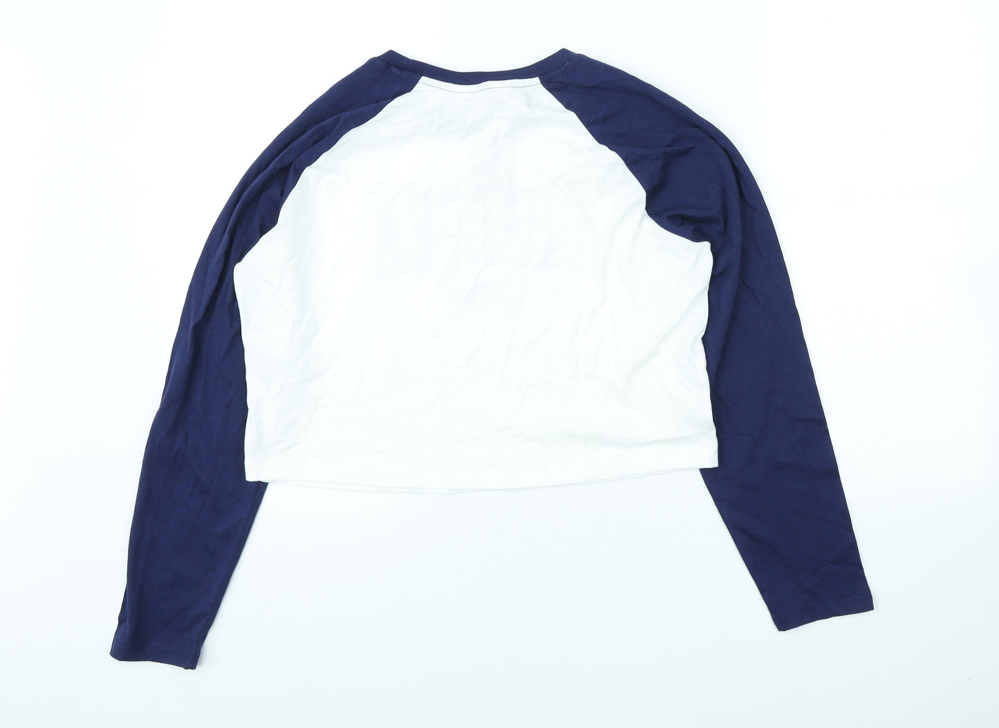Primark Womens White Colourblock Cotton Cropped T-Shirt Size L Round Neck - Chelsea London