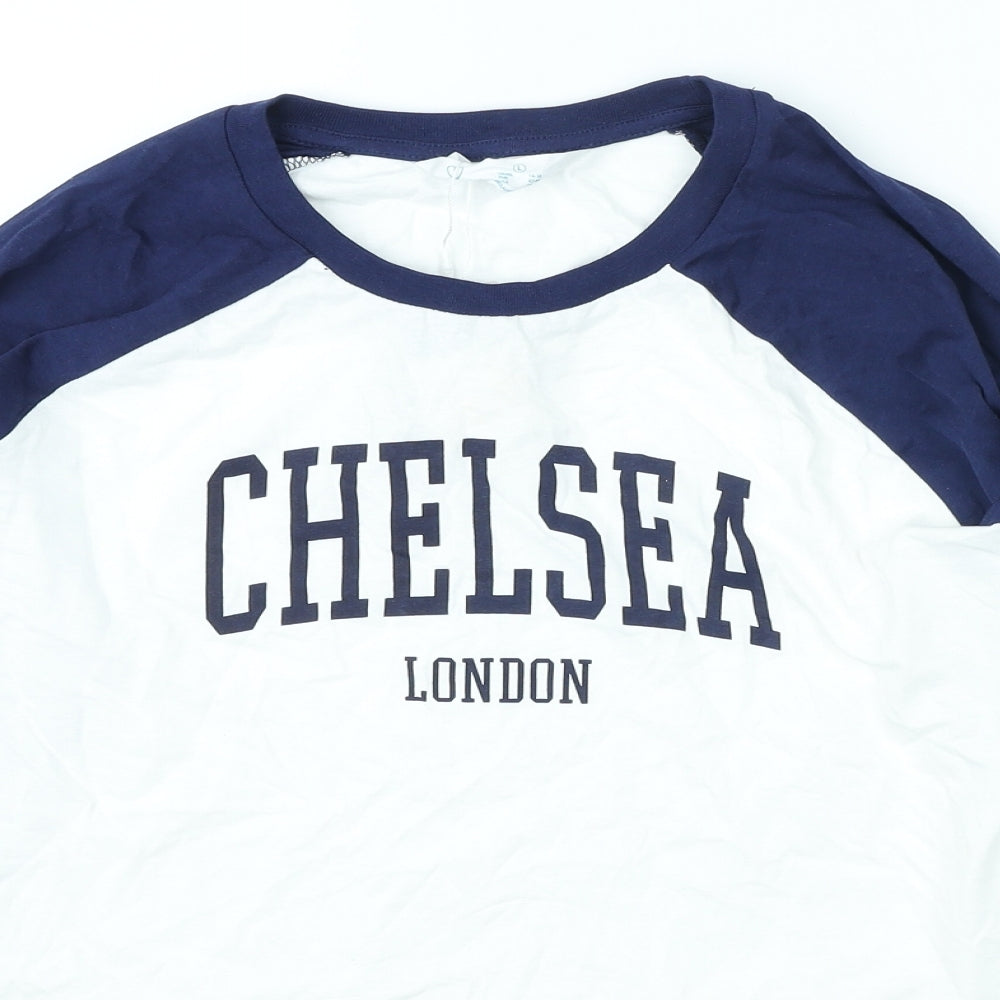 Primark Womens White Colourblock Cotton Cropped T-Shirt Size L Round Neck - Chelsea London